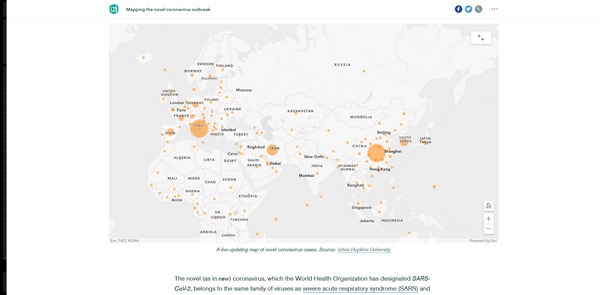 arcgis.com سارس - CoV - 2 (COVID-19) رسم خريطة حالات فيروسات التاجية والوفيات في جميع أنحاء العالم